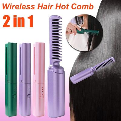 Mini Portable Hair Straightener Professional Cordless Straightening HairBrush Fast Heating Hot Ceramic Comb Curly Hair Straightener Hair Styling