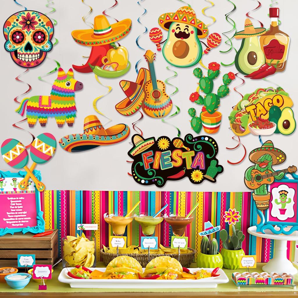 Fiesta Party Decorations, Kaluofan 24PCS Fiesta Decorations, Mexican Theme Decorations Hanging Swirls Supplies for Mexican Birthday Party Mexican