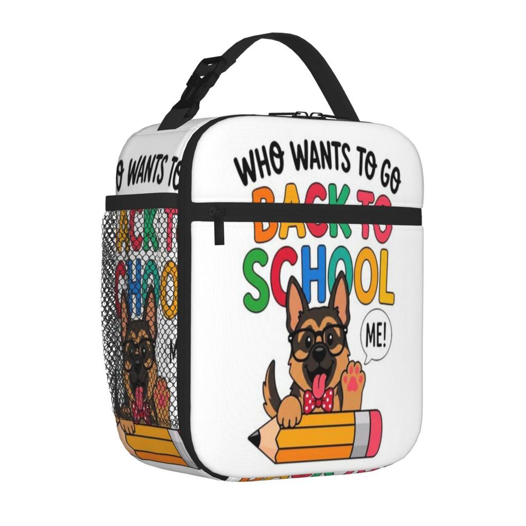 Bestselling Funny German Shepherd Back To School Pencil Boys Girls Kids Polka Dot Thermal Tote Backpacking Lunch Bag