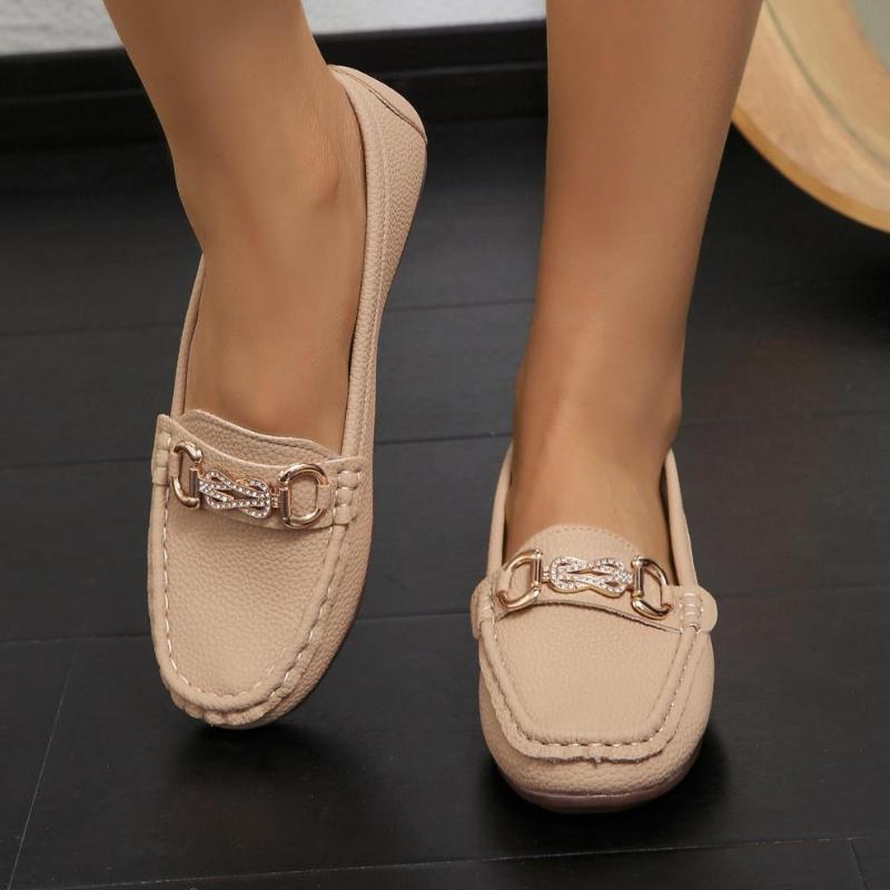 Damen Loafer Bequeme Flache Schuhe Runde Spitze Outdoor Freizeit Lederschuhe