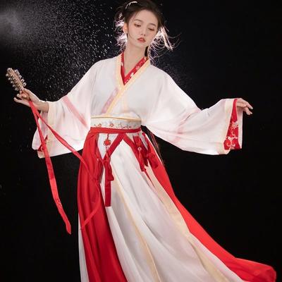 Čínský Hanfu dámský oblek ve stylu dynastie Wei a Jin s tématem Bohyně, top s kříženým límcem a sukně po pas