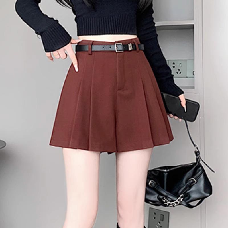 2024 A/W High Waist Woolen Pleated Wide-Leg Shorts - Casual, Versatile, Simple A-Line Design