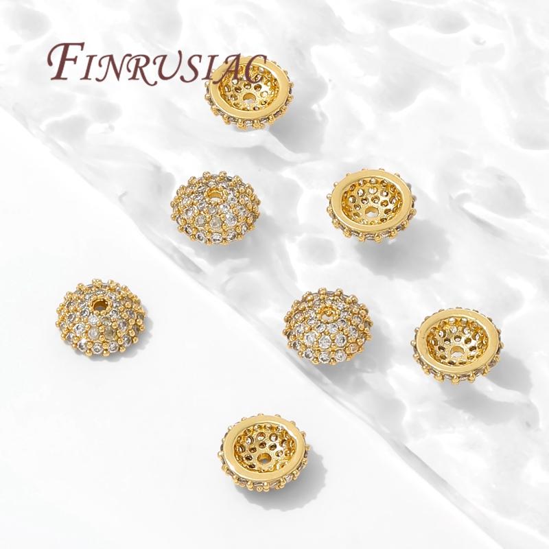 8.5mm Spacer Bead Caps 18K Gold Plated Brass with Zircon Flower Bead End Caps For Jewelry Making Supplies DIY Accessories