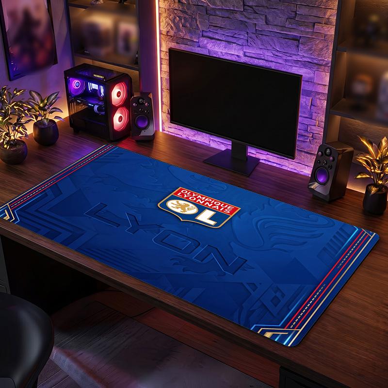 Lyon FC Theme Pattern Mouse Pad, Soccer Logo Design XXL Gaming Desk Mat Non-Slip Computer Mouse Pad