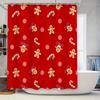 Red Shower Curtain With Christmas Candy CanesReindeerGingerbread Cookies For Bathroom Decorations Customizable Size180 Gsm Po