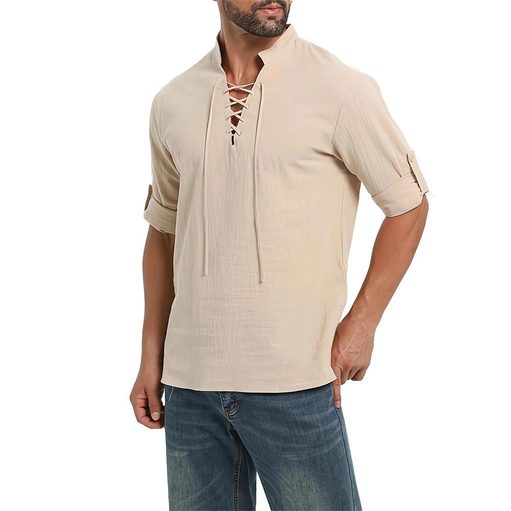 

Весна Осень Мужская Пиратская Рубашка Винтажная Средневековая Викинг Шнуровка Хенли Шея Косплей С Длинным Рукавом Топы Хлопок Лен Готические Рубашки S хаки