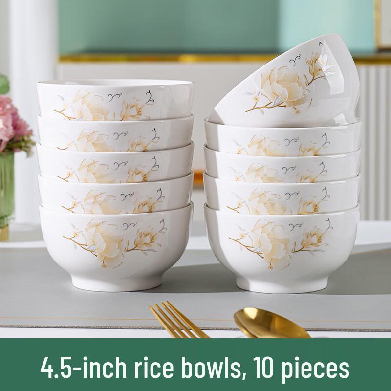 Ru Han Camellia Ceramic Rice Bowl Set