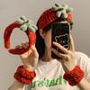Strawberry Plush Face Washing Headband Set With Wristbands Cute Hair Band For Women Men Makeup Skincare Soft Absorbent Material