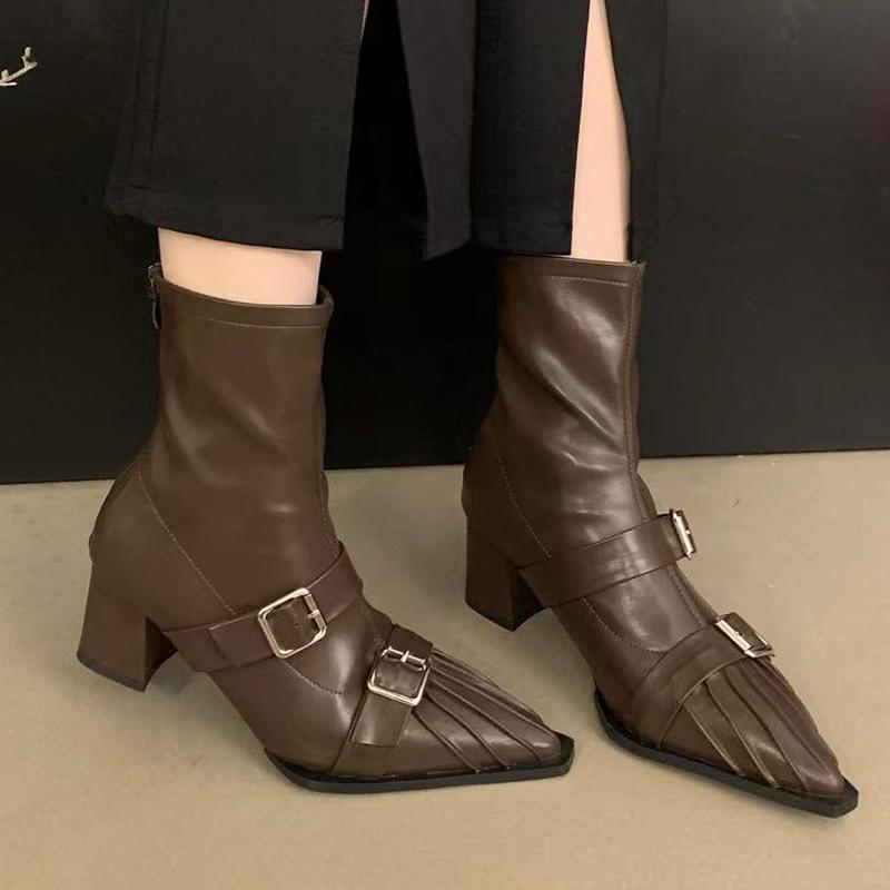 

Остроносые женские ботильоны на высоком каблуке, офисная обувь, тренд 2025 года, сексуальные брендовые ботинки на молнии, массивные панк-ботинки, дизайнерские туфли-лодочки Mujer Botas 35