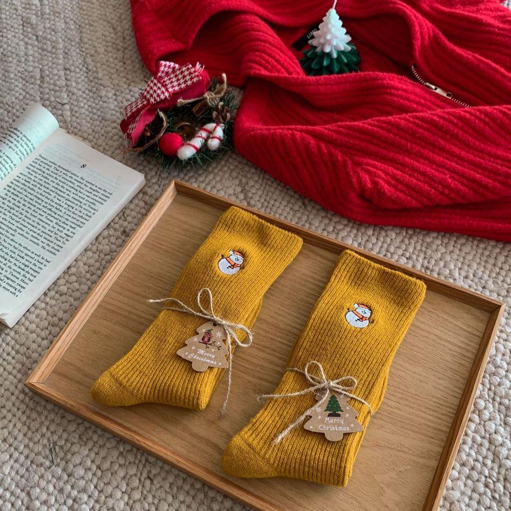 Cotton Christmas Embroidery Socks Gingerbread Man Mid-Tube Socks Sweet Cartoon Hosiery  Girls
