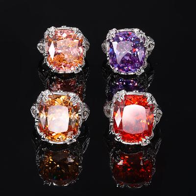 Bijoux Fond Cuivre Plaqué Or Rétro Simulation Coupe Nid d'Oiseau Couleur Trésor Carré Gros Lumière Luxe Bague Femme 14 * 16