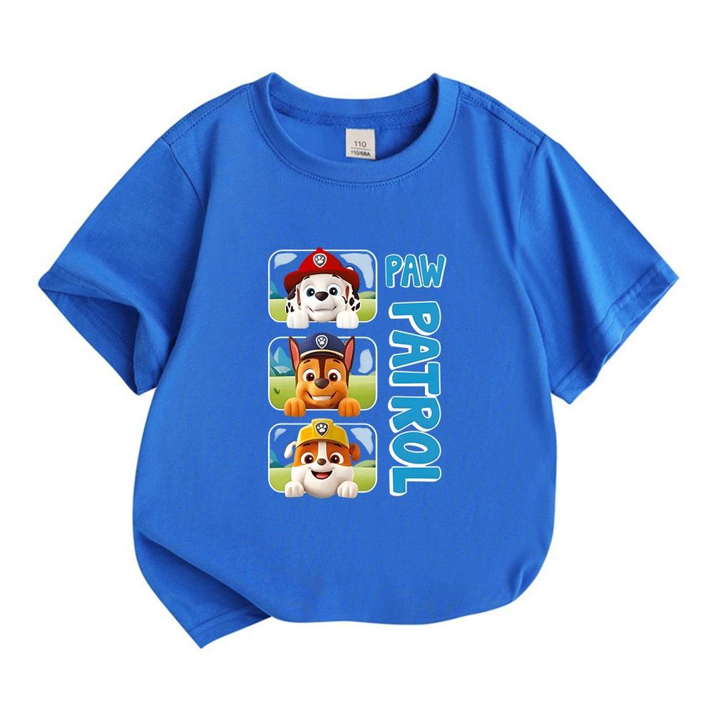 Kids Boys Girls 100% Cotton Crew Neck Short Sleeve T-Shirt, Cute Cartoon Puppy Print Casual Lightweight Soft Summer Daily Wear Tee for Children
