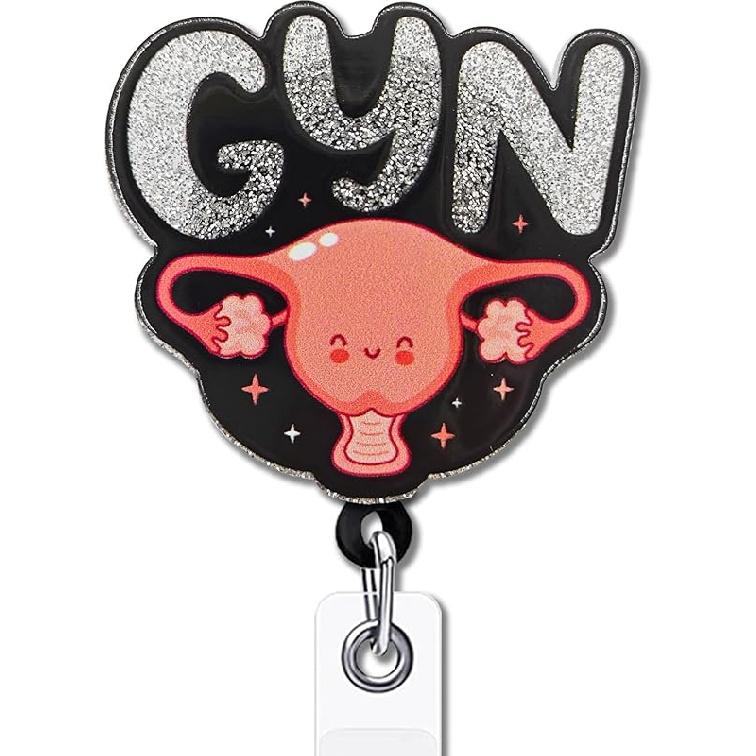 YAZMEEN Nurse Retractable Badge Reel with Alligator Clip Nurse in Progress ID Card Badge Holder for Nurse Student Funny Black Glitter Badge Reel Gift Gyn