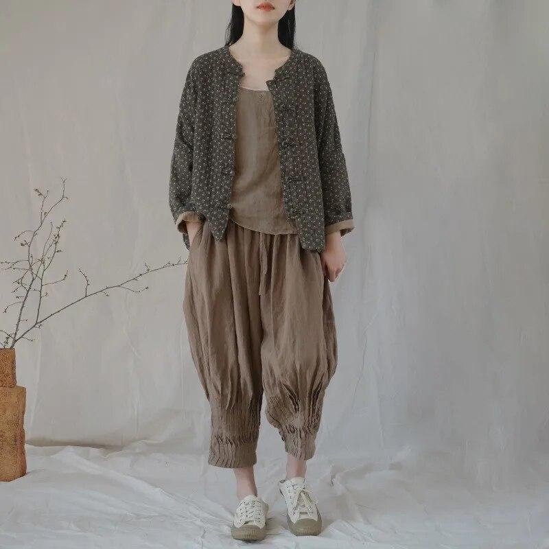 Johnature Mulheres vintage primavera jaquetas de algodão botão suporte casacos estilo chinês manga longa impressão floral jaquetas femininas