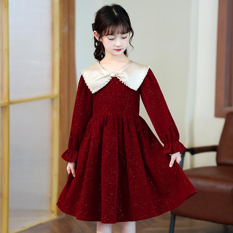 Stylish 2023 Autumn & Winter Girls' Long Sleeve Princess Dress with Velvet