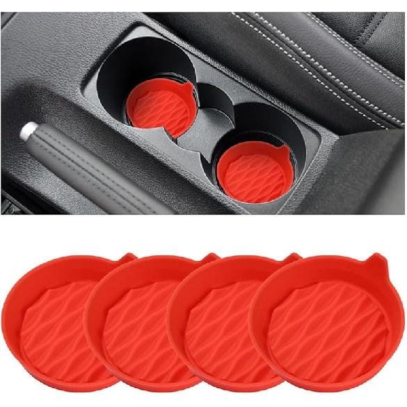 Car Cup Holder Coaster, 4PCS Silicone Non-Slip Vehicle Cup Holder ert Mat, Sift-Proof Spill Recessed Embedded in Bottle Protection Pad, Universal