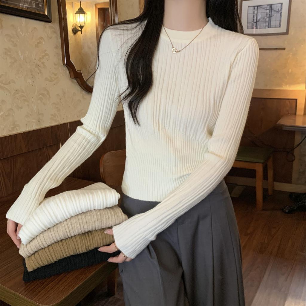 Autumn and winter texture short knitted sweater women's soft waxy shoulder with long-sleeved top retro bottoming sweater