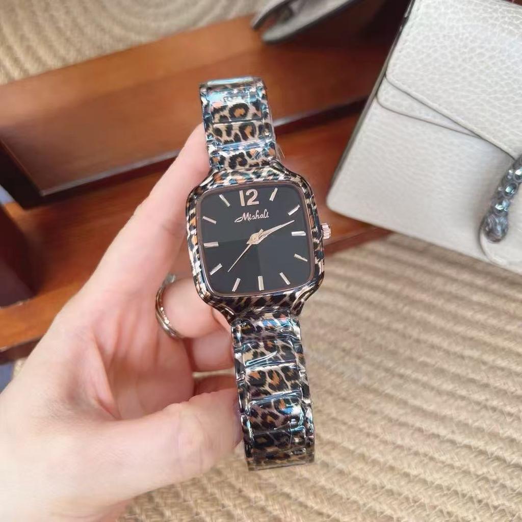 Leopardenmuster Stahlband Quadratische Uhr Damen Großes Zifferblatt Trendige Marke Mode Persönlichkeit
