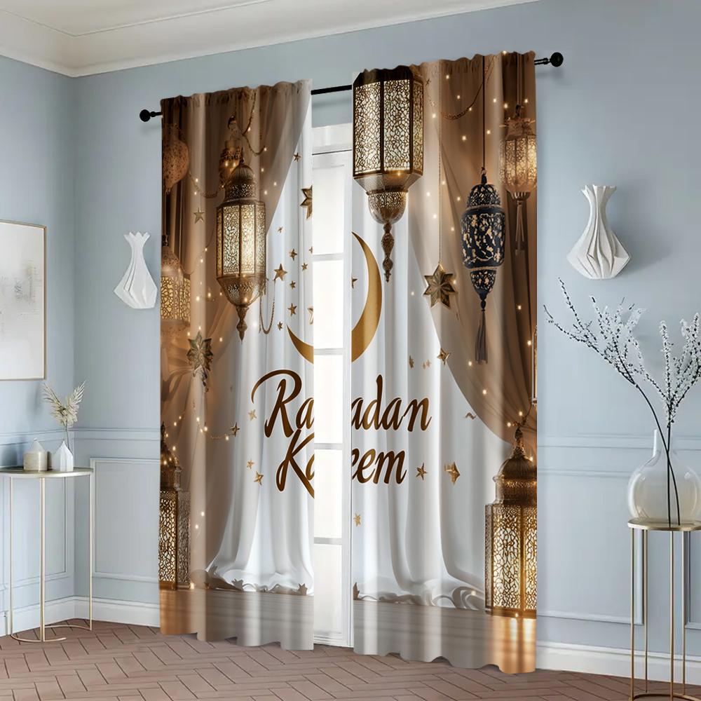 2 szt. Popularne Panele Zasłonowe Ramadan Księżyc Poliester Tkany Poliester Tkany (bez pręta) Na wszystkie pory roku Idealne do domu i biura