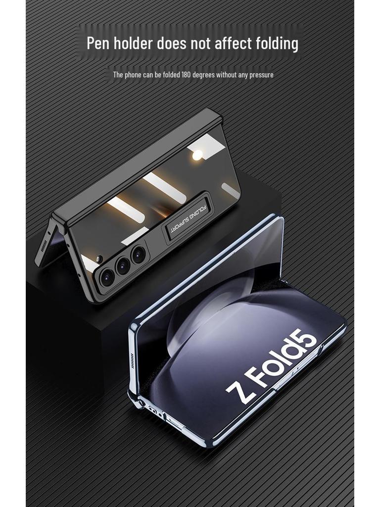 Samsung Z Fold5 Electroplated Transparent Case with Hinge Protection and Foldable Screen Bracket