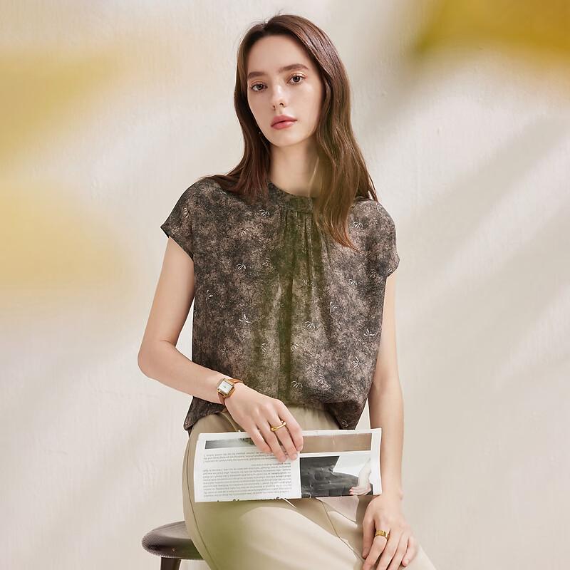 Zhaojun Silk Retro Floral Short Sleeve Top XL