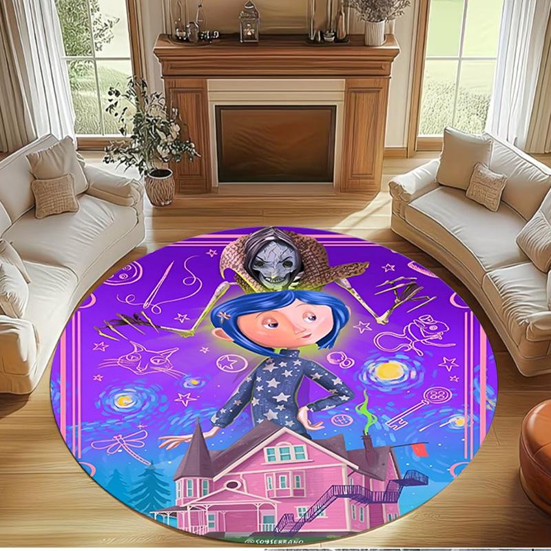 Coraline Print Round Rug, Washable Floor Carpet, For Entryway Dorm Laundry Room Office Study, Home Decor Birthday Christmas Gift