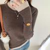 Ladies Autumn Winter Long Sleeve Fake Two Piece Basic Solid Color Pullover Knitted T Shirt Top