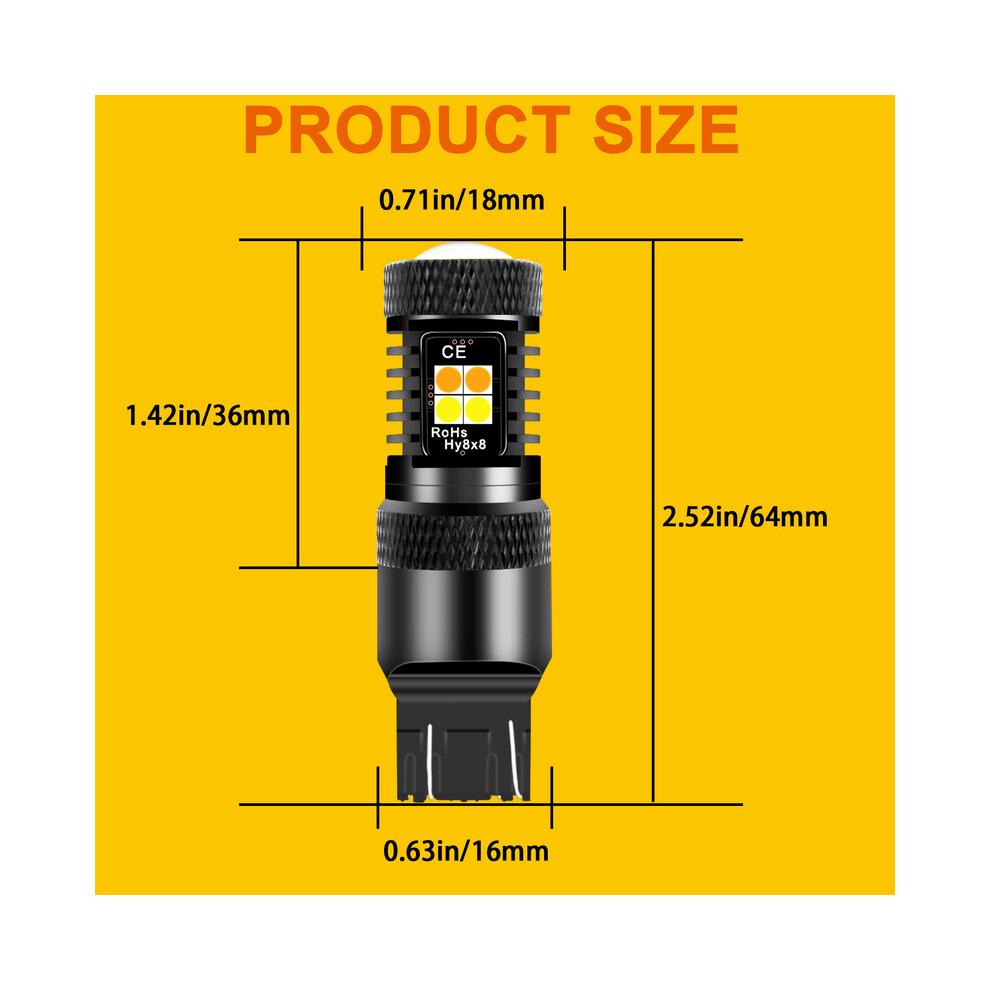 Winetis 2X 7443 12V 7444NA 16 SMD weiß/bernsteinfarbene Switchback-LED-Glühbirne mit Projektorlinse