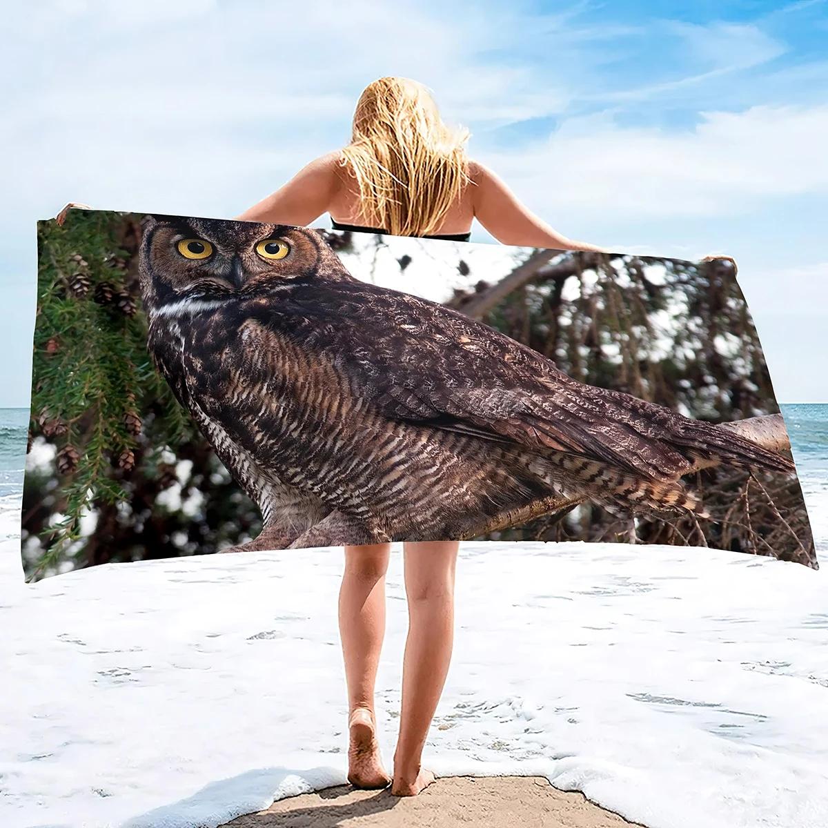 Owl Beach Towel Quick Dry Shower Swim Bath Towels, Oversized Multipurpose Towels Microfiber Beach Towels Beach Accessories 50x100cm&1pc