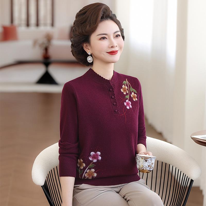 100% Wool Winter Sweater: New 2026 Style for Mom, Middle-Aged & Elderly Women's Warm Knit Top