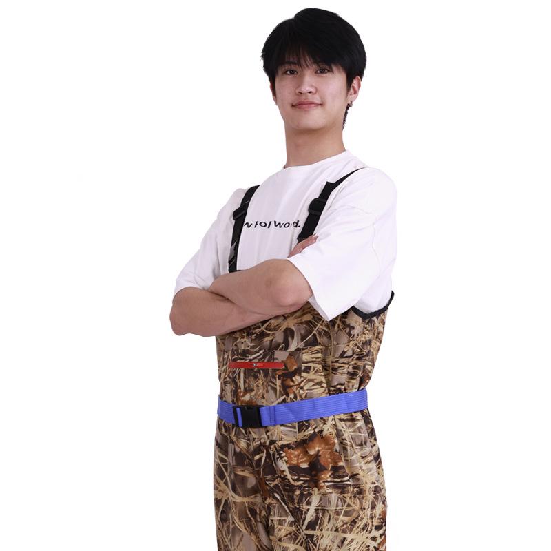 Men's Waterproof Fishing Gear: Rain Pants with Boots, Half-Body Suit, Leather Fork, Full-Body Water Shoes.