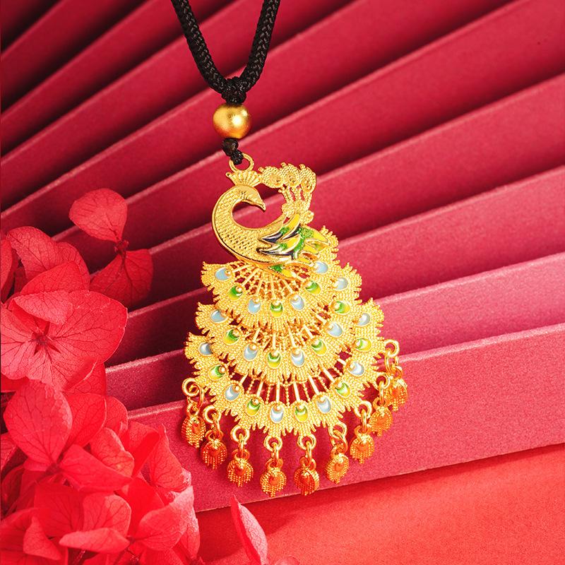 Ethnic Style Enamel Peacock Opening Screen Retro Phoenix Dynamic Necklace Pendant