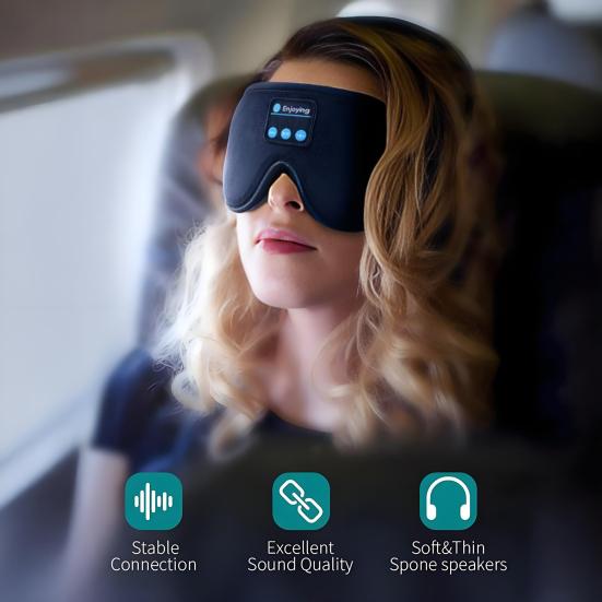 Bluetooth-kompatibelt Sovecover med Høyttalere 3D Konturert Øyemaske i Memoryskum 16 timers Spilletid Trådløs Lyd Hudvennlig Nattbind