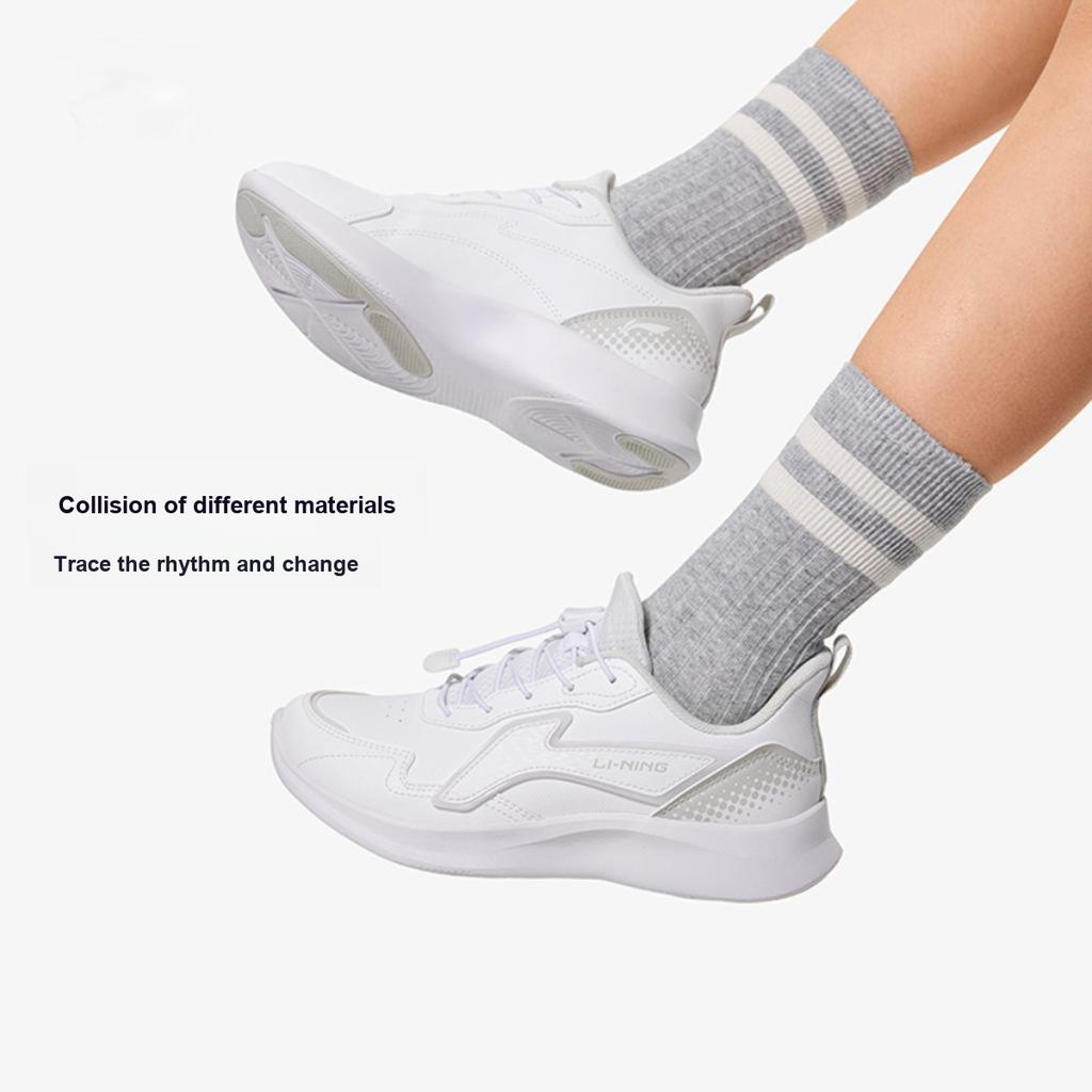 Li Ning Kids Ling Yue 5 Synthetic Leather Comfortable Breathable Shock Absorbing Durable Low Top Casual Shoes Kids Casual Shoes White YKCU116-11
