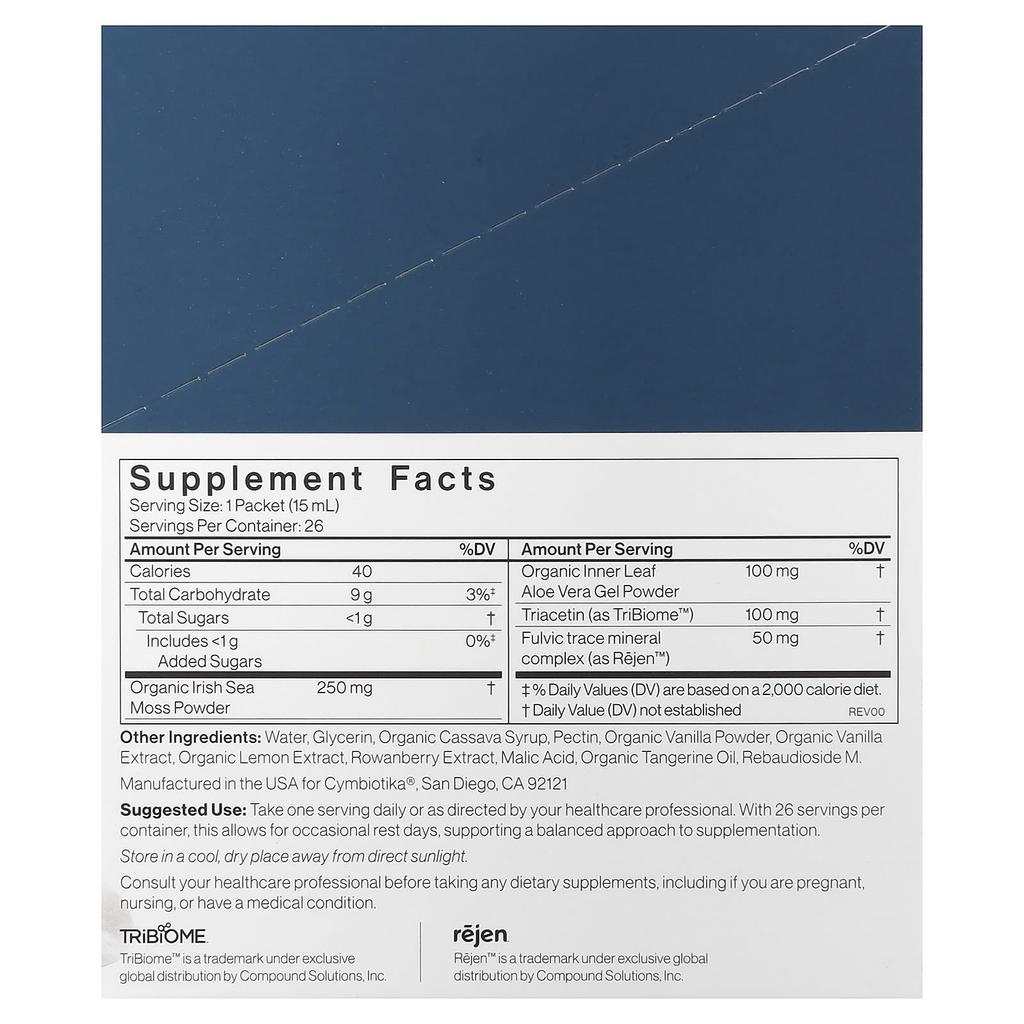 Cymbiotika Irish Sea Moss, Lemon Vanilla, 26 Liquid Packets, 15ml (0.5 Fl Oz) Each