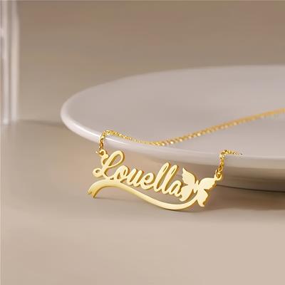 Personalized Custom Name Pendant Necklace With Butterfly Ribbon Stainless Steel Chain Custom Ewelry Birthday Anniversary Gift