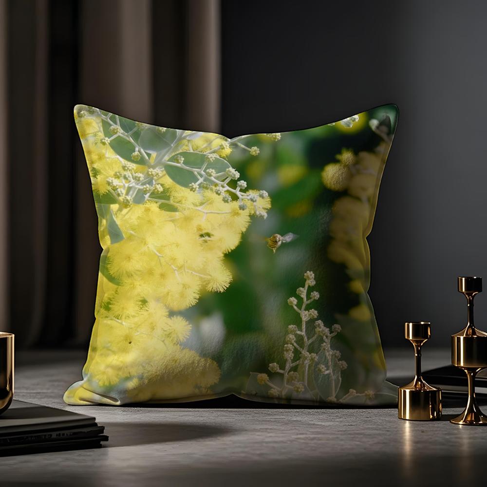 Fashion Acacia Cushion Cover Anti-dustmite Pillowcase Invisible Zipper Silky Short Plush Sofa Cushion Cover
