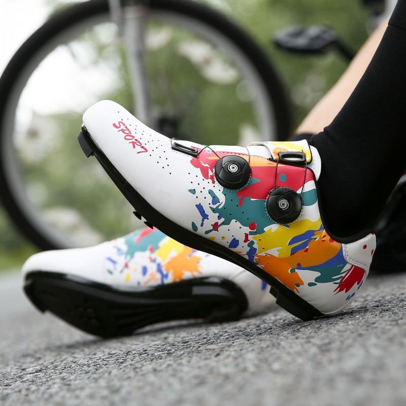 Men Women Cycling Shoes With Dual Buckle Hard Sole Road MTB Bike Rubber Outsole Breathable Wear Resistant