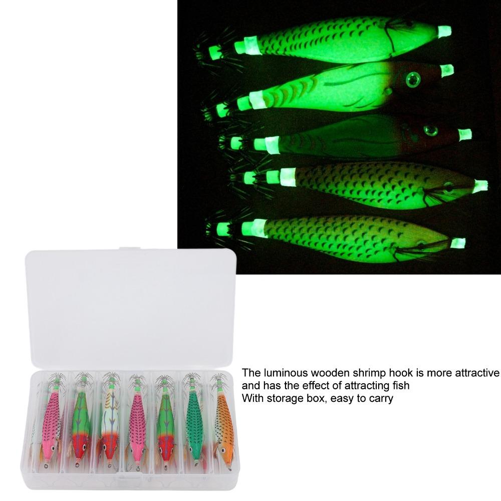 14PCS 8cm Length Squid Hook Lure Double Row Hooks Fishing Bait Artificial Shrimp Lure  Night Fishing