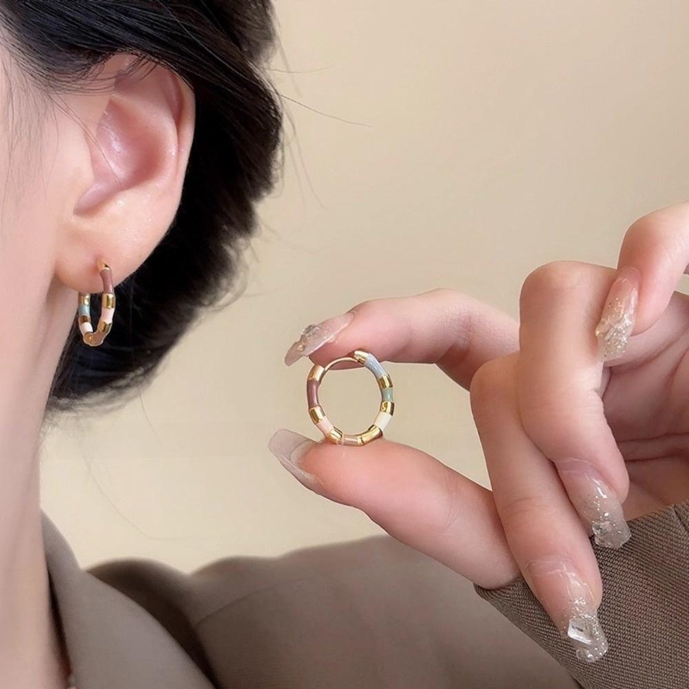 Gold Color Metal Round Earrings Round Hoop Hoop Earrings New Mini Hoop Earrings  For Women
