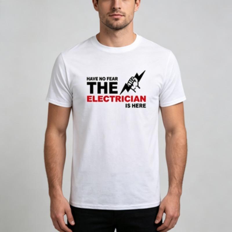 Unisex 100 Cotton Crew Neck T Shirt Have No Fear The Electrician Is Here Lightning Fist Print Short Sleeve Casual Worker Top