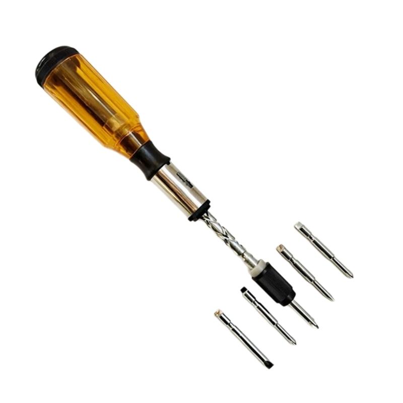 Push-Pull Ratchet Screwdriver, Semi-automatic Adjustment Spirals Ratchet Screwdriver with 5Pcs Replaceable Bit 1