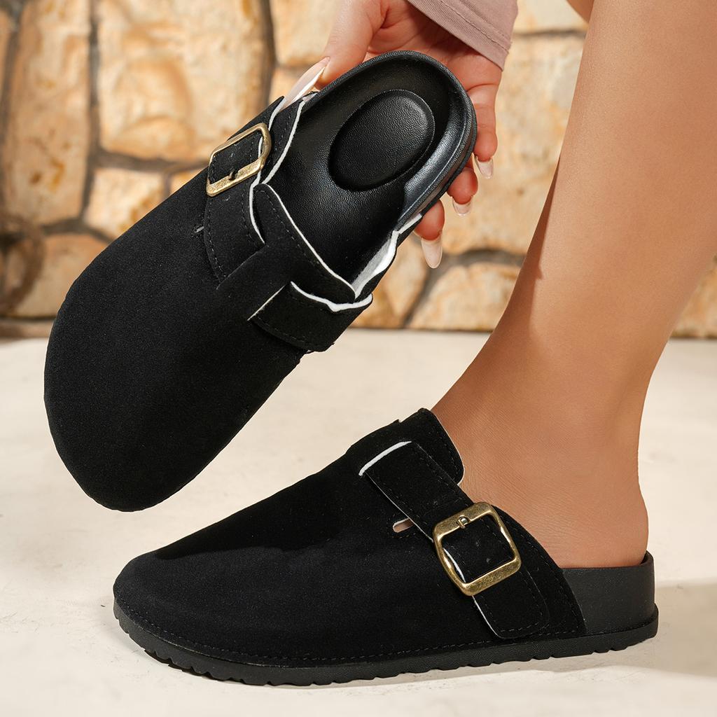 Classic Faux Suede Mule Slippers Women Anti Slip Outdoor Shoes Woman Cork Closed Toe Casual Sandals Platform Slides Female