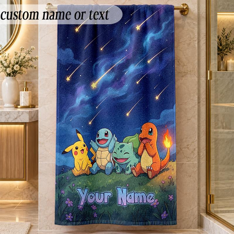 Beach TowelPokémon Custom Name Text Personalized Soft Towel for Beach Pool Indoor Home Decor Gift
