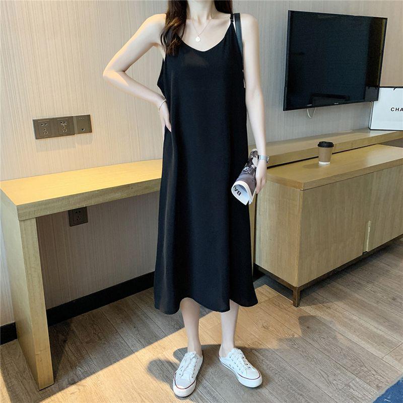 Sleeveless Chiffon A-Line Dress - Women's Knee-Length Solid Color Skirt for Summer Commutes