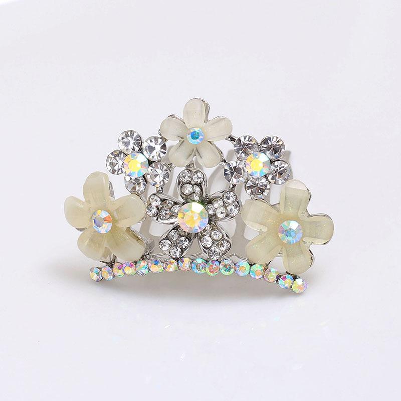Crown Flower Comb Premium Sense Cute High-End Princess Haircard Women'S Headdress Diamond Hairpin Hair Accessories Hair Comb