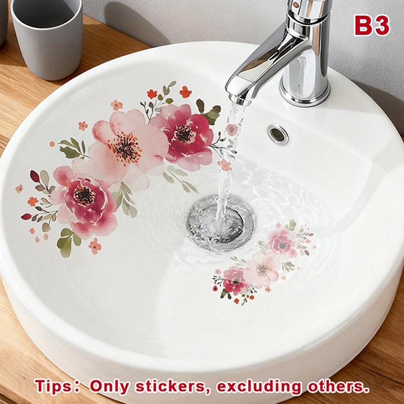 Lucky Koi And Floral Washbasin Sticker Self-Adhesive Waterproof Removable Bathroom Sticker, Wall Bathroom Sink Decal Home Decor