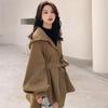 Trench coreano allentato autunnale con cintura con cappuccio Cappotto da donna nero