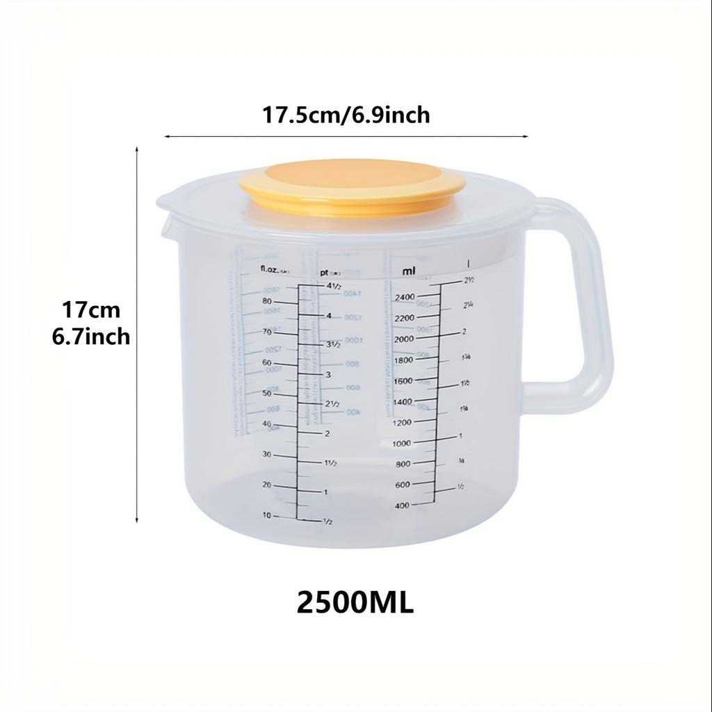 1Pc 2.5L Large Capacity Baking Measuring Cup Scale Kitchen Mixing Bowl with Lid Transparent Plastic Mixing Cup for Home Tools