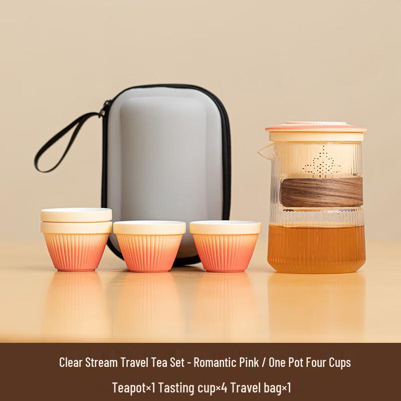 Portable Ceramic Travel Tea Set (1 Pot, 4 Cups)